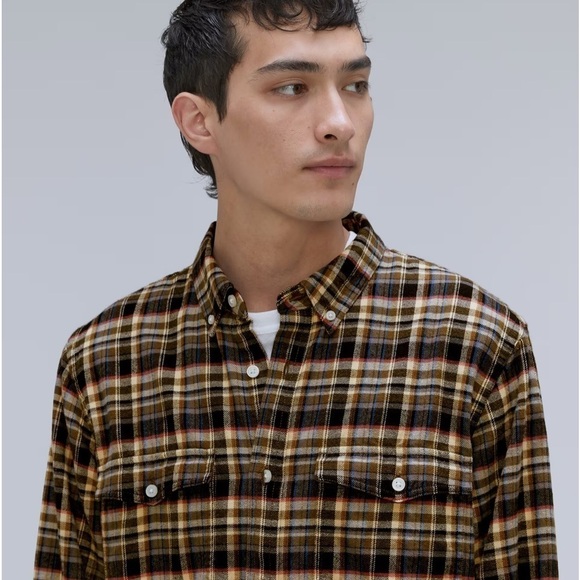 Everlane Men's Plaid Button Down Shirt - Brown and Yellow - Picture 3 of 12